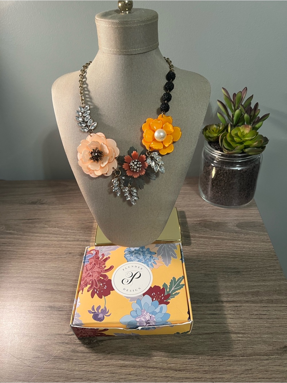 PLUNDER DESIGN Floral Statement Necklace in Peach & Yellow